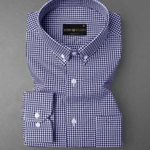 Navy Gingham Check Button