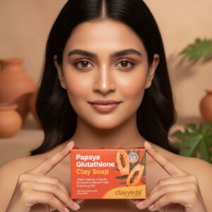 Clayveda Papaya Glutathione Clay Soap – Deep Cleansing & Skin Brightening